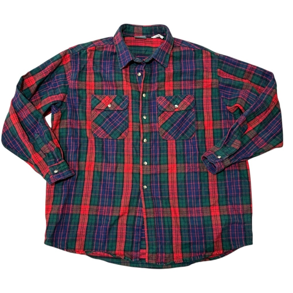 Ozark Wilderness Outfitters Plaid Flannel Shirt 2XL Red Green USA Made Christmas - Picture 6 of 8